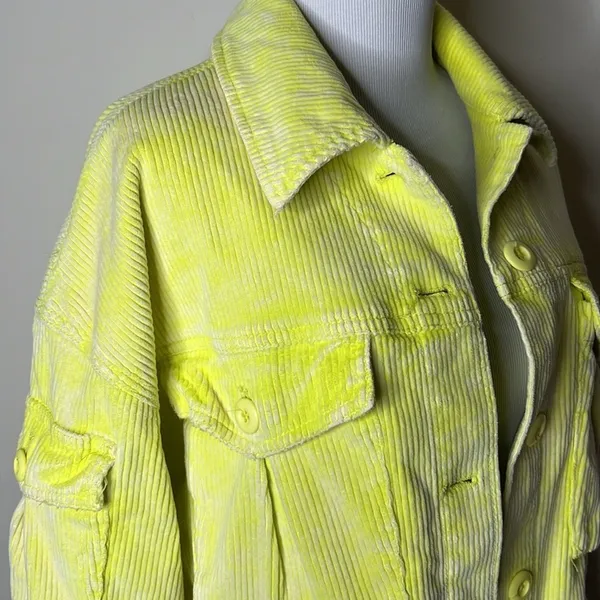 Free People Neon Yellow Cropped Oversized Corduroy Part Time Love Jacket - Image 7
