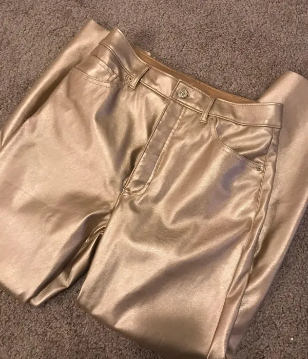 Express Gold Straight Leg Leather Pants - Image 3