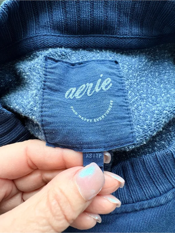AERIE Checked Out Oversized Crew Neck Pullover Sweatshirt Size XS - Image 7