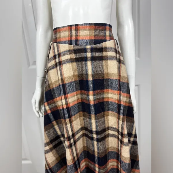 Unbranded Wool Blend Plaid A-Line Midi Skirt with Side Pockets Size Large K-41 - Image 3