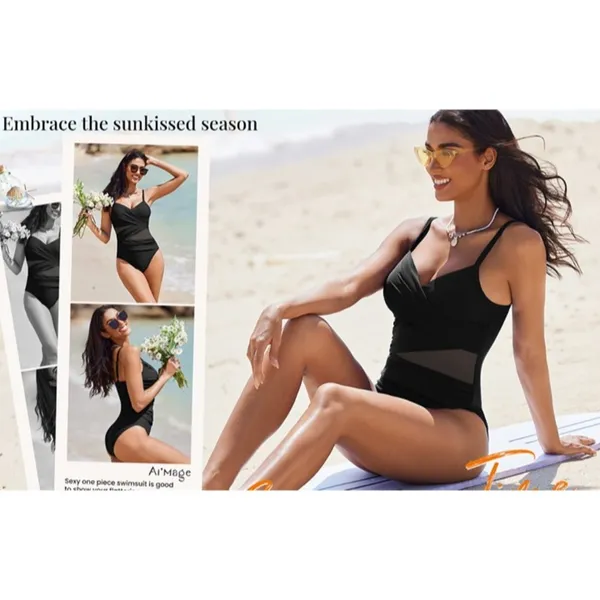 AI'MAGE Black One-Piece Swimsuit Slimming Modest Mesh Bathing Suit US LARGE - Image 4