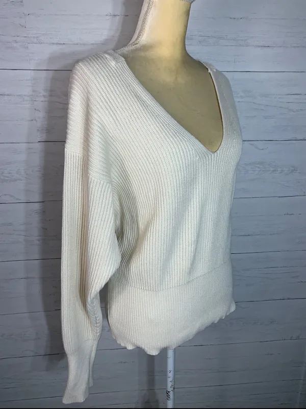 Free People V Neck beige cotton blend womens sweater size S - Image 6