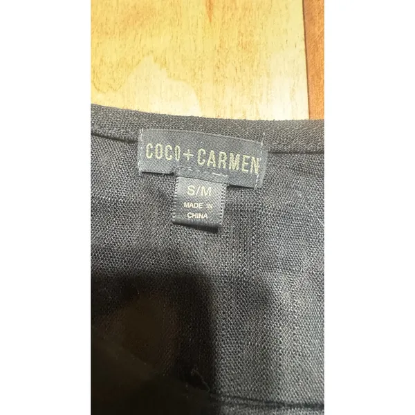Coco + Carmen Womens Black Linen Blend Fringe Trim Peplum Sleeveless Top Size SM - Image 2