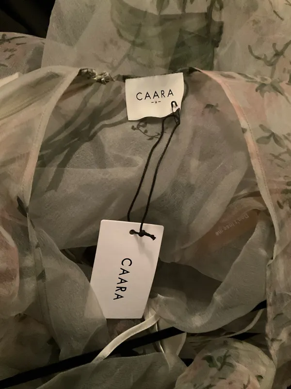 CAARA Melody Size M Green Floral Tie Neck Ruffle Hem Gown Dress Few Moda - Image 12