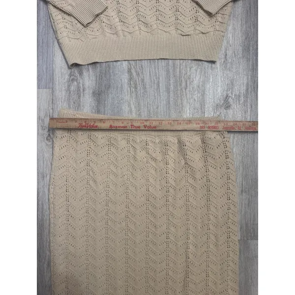Casa Cabana Tan Beige Fisherman Chevron Knit Sweater and‎ Midi Skirt Set XL - Image 8