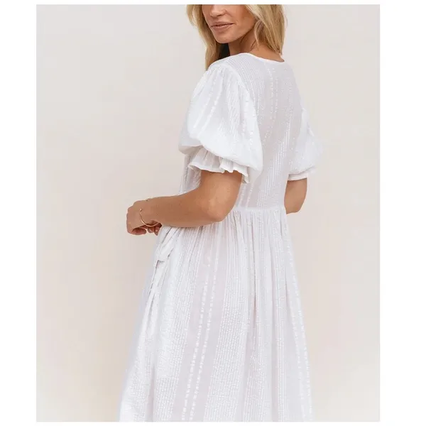 Daughters of India Uma Textured Cotton Wrap Maxi Dress White Size XL - Image 13