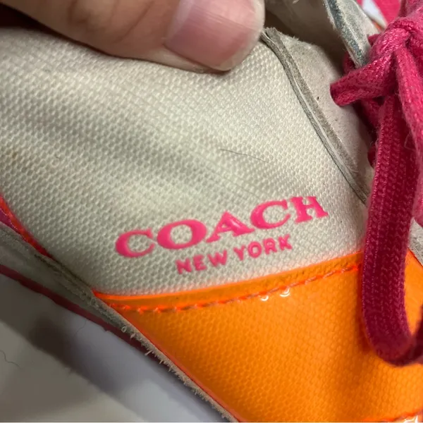 Coach Mae sneakers white orange‎ pink women’s size 9 - Image 8