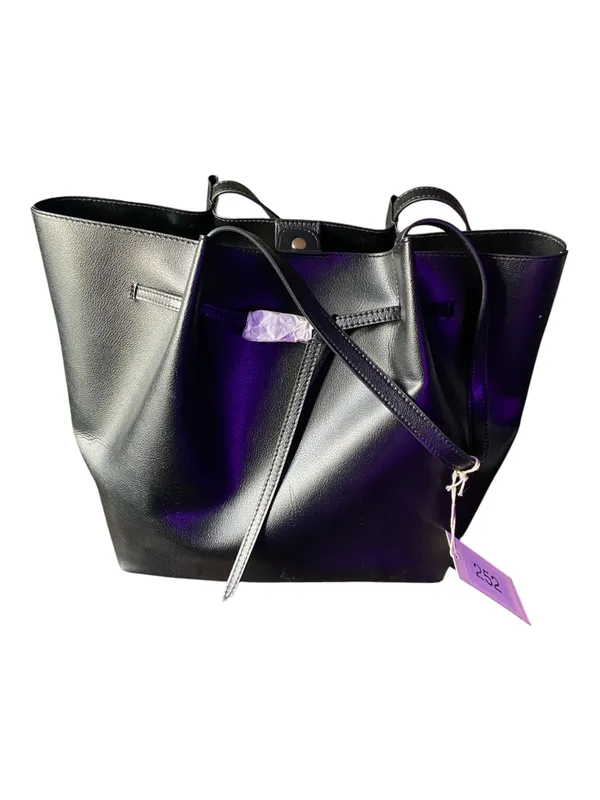 A New Day Black Belted Pinched Handle Large Tote Bag Faux Leather Snap Closure - Image 3