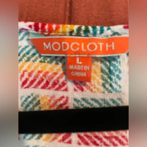 ModCloth Geometric Print Blouse L Retro Boho Teacher Artsy - Image 7