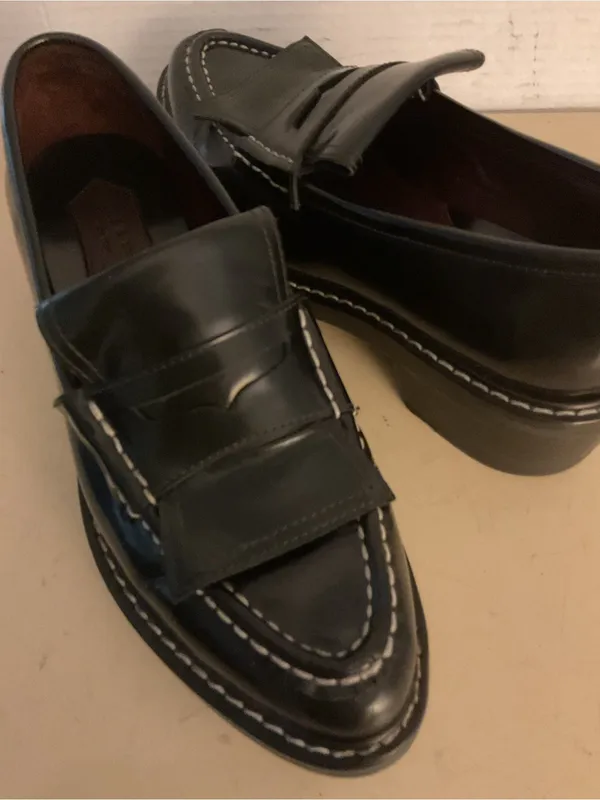 rag & bone women Black Leather platform loafer heel shoes US 7.5 - Image 10