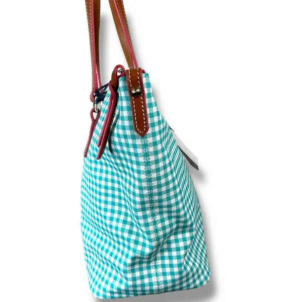 NEW Dooney & Bourke Sena Sea Foam Gingham Leather Zip Top Shopper Shoulder Bag - Image 9
