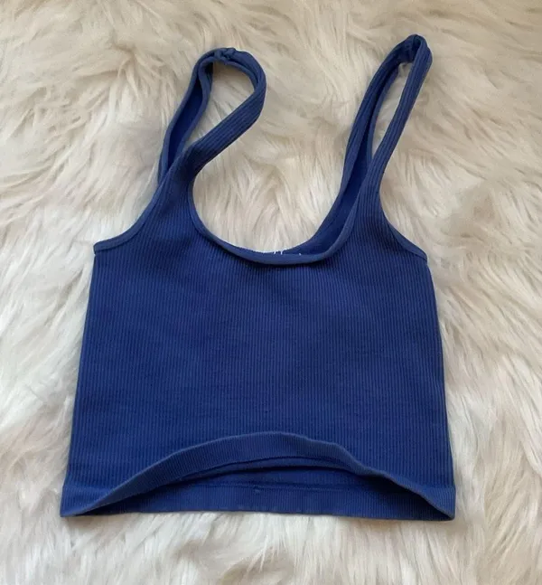 Free People Happiness Runs Square Neck Crop Tank in Blue - Image 3