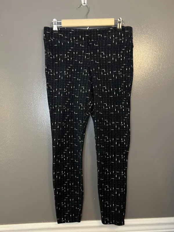 Old Navy Leggings Womens Medium Black White Grid Print Stretch Pull On Cotton - Image 2