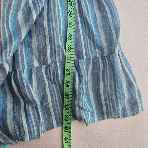 Soft Surroundings 100% Linen Striped‎ Tiered Midi Shirt Dress Blue Coastal XS - Image 9