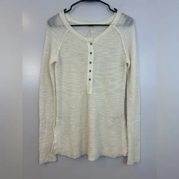 Free People Mountain Song Cream/Ivory Pullover Lightweight Mesh Sweater Small - Image 2
