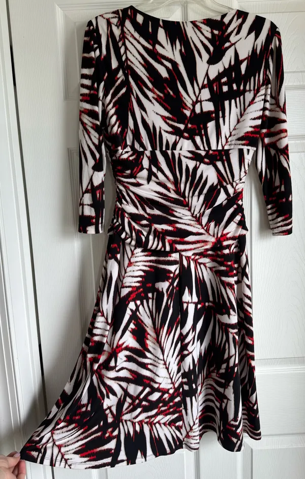 Nine West Tropical Palm Print Black White Red Stretch Dress Size 6 - Image 4