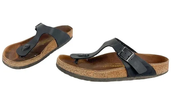 Birkenstock Gizeh Black Leather Sandals Womens Sz 38 / US 7 - Image 2