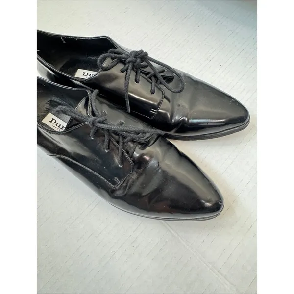 Dune Black Patent Leather Pointed Toe Oxford Loafers Womens 9 Preppy Shoes - Image 8