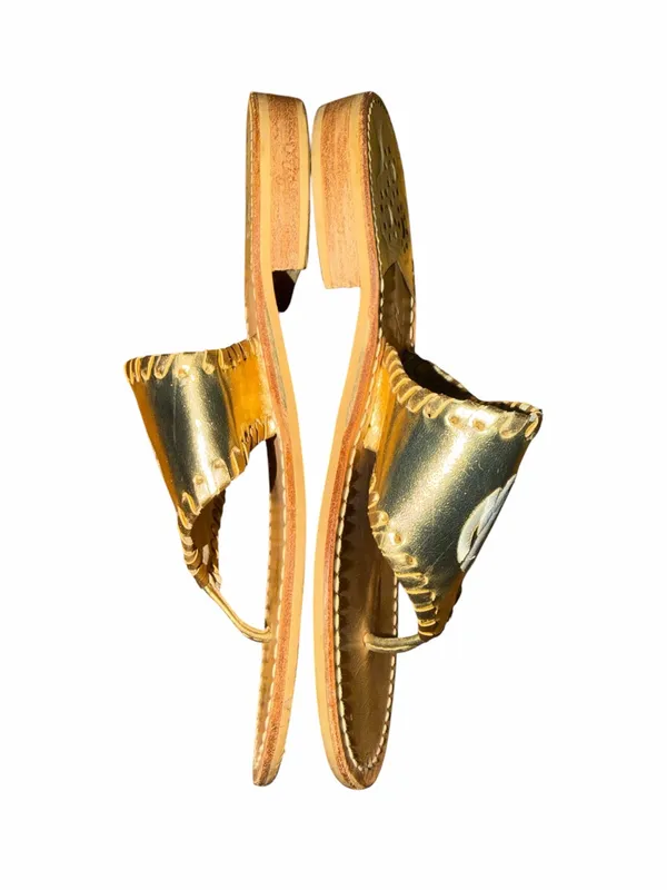 Jack Rogers Monogram Metallic Thong Sandals - Gold Size 7 M - Image 3