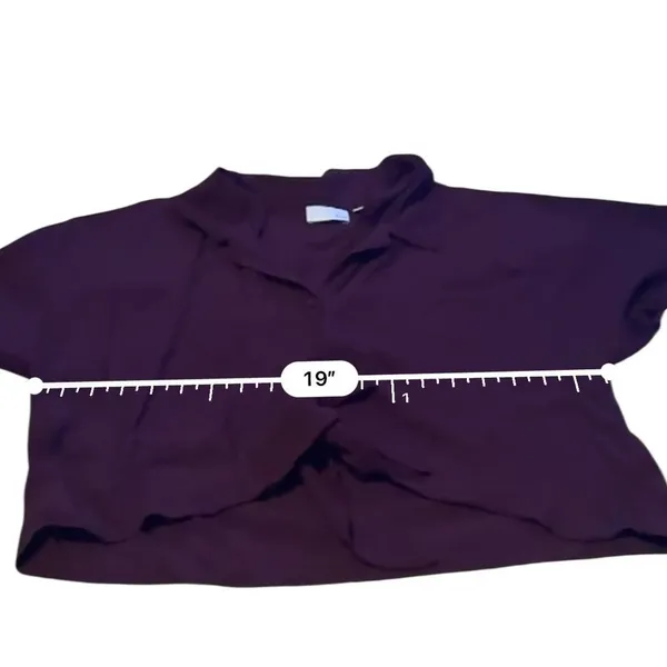 Wilfred Free Aritzia Tie Front Crop Top Large Burgundy Purple Short Sleeve Rayon - Image 5
