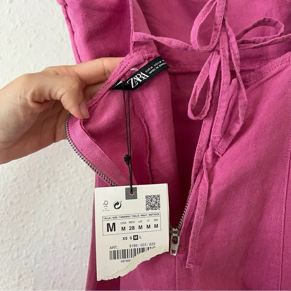 Zara Pink Linen Blend Mini Dress NEW Size Medium - Image 9