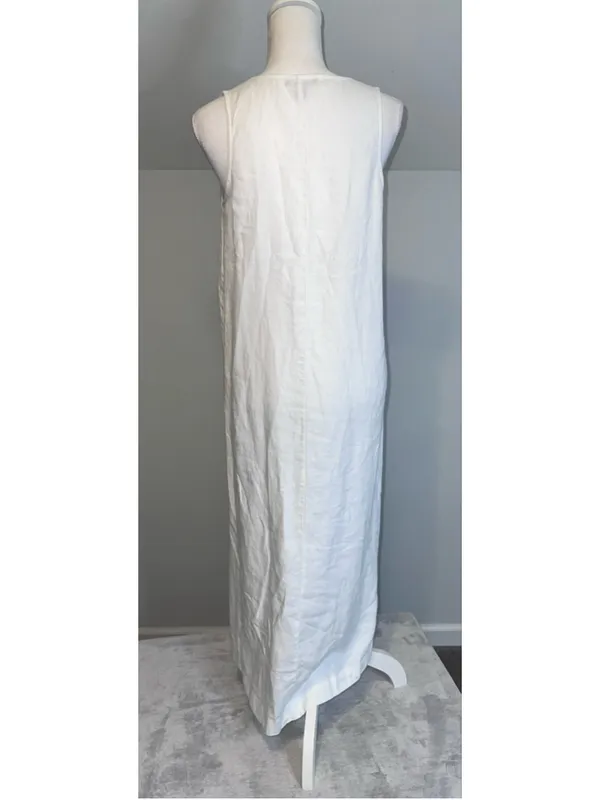 Saks Fifth Avenue White 100% Linen Sleeveless Maxi Dress S - Image 5
