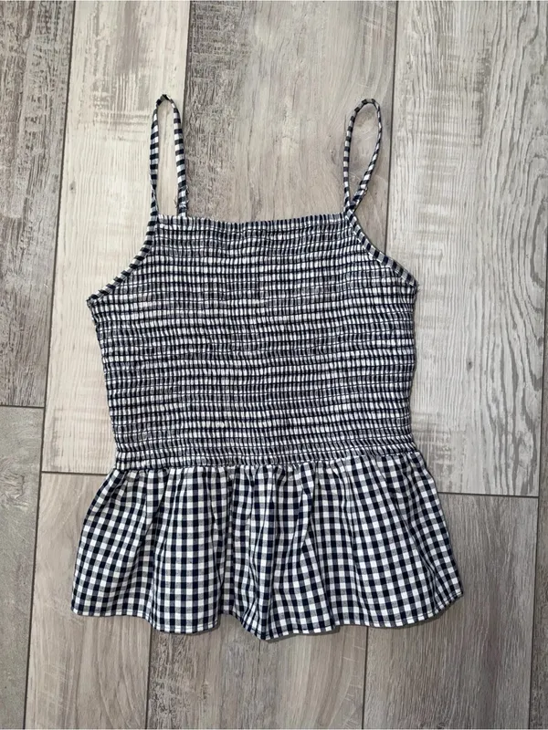 ANGIE Gingham Romantic Summer Cotton Smocked Peplum Tank Top size medium - Image 6