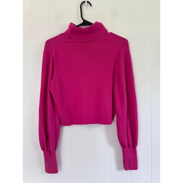 Wilfred Aritzia Magenta Merino Wool Cotton Cropped Turtleneck Sweater Medium - Image 2