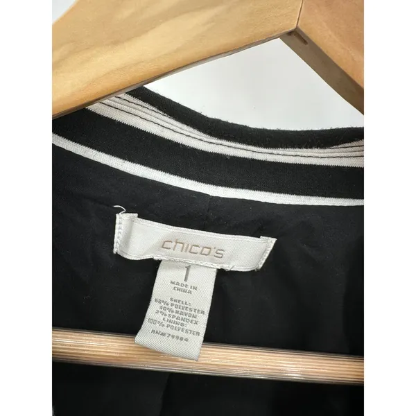 Chico's Womens Striped Blazer Size M Black White Single Breasted Career‎ HG9 - Image 5