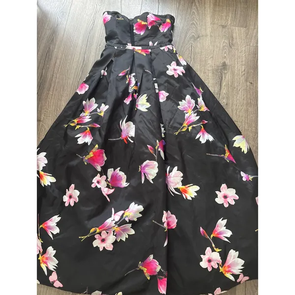 Sequin‎ Hearts Womens Strapless Floral Satin Ballgown Black Pink Size 9 - Image 6