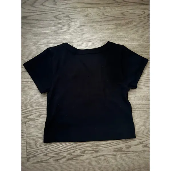Garage Women's Black Ribbed V Neck Short Sleeve Crop Top Style Medium 100081533 - Image 2