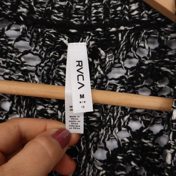 RVCA Cardigan Womens Medium Marled Knit Black White Button-Down Excellent - Image 3