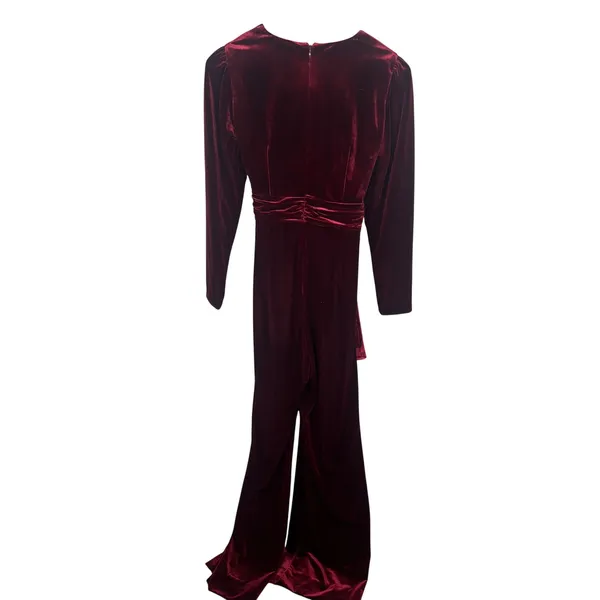 Antonio Melani Burgundy Red Velvet Long‎ Sleeve Wide Leg Jumpsuit Size 2 Holiday - Image 3