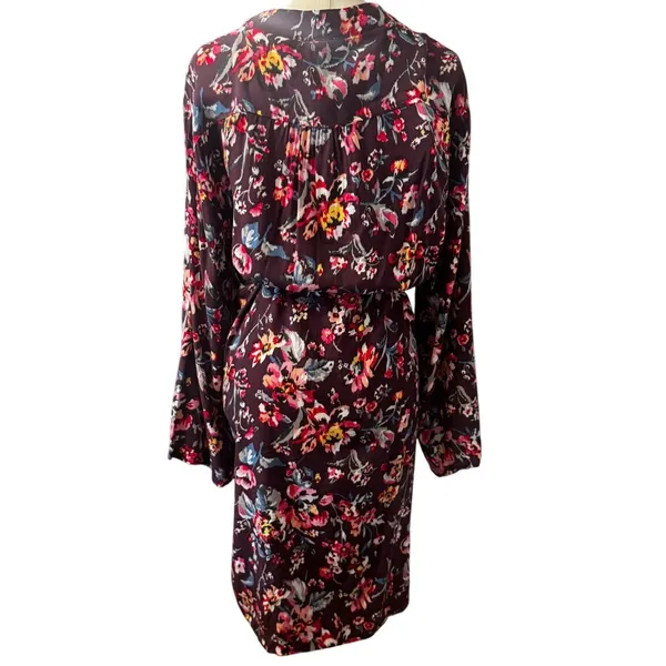 Vera Bradley Floral Wrap Robe Plum Burgundy Rayon Long Sleeve Belted L/XL - Image 3