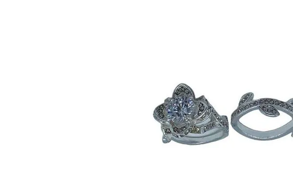 NEW flower fashion ring w/leaf wedding band set 7 - Image 4