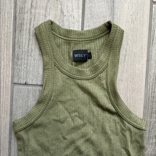 WSLY Sage Green Ribbed Midi Dress - Image 3