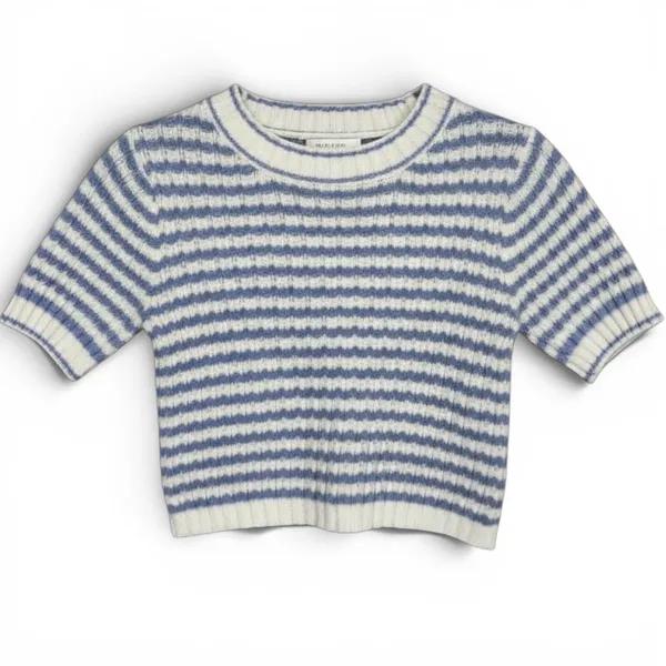 RIHOAS Blue White‎ Stripe Knit Cropped Sweater Short Sleeve Women's Size M - Image 3