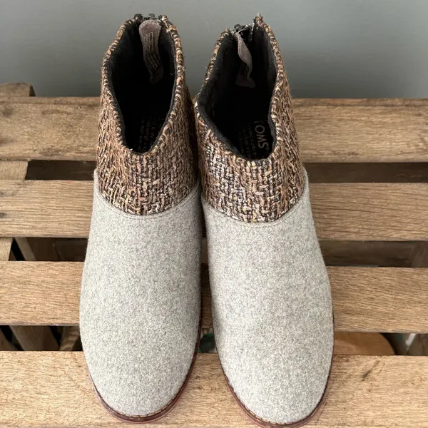 Toms Leila Wool‎ Felt Ankle Boots Size 8 A30 - Image 5