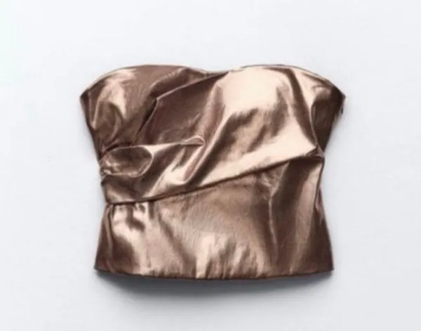 ZARA Metallic Bronze Ruched Tapered Strapless Top - Image 5