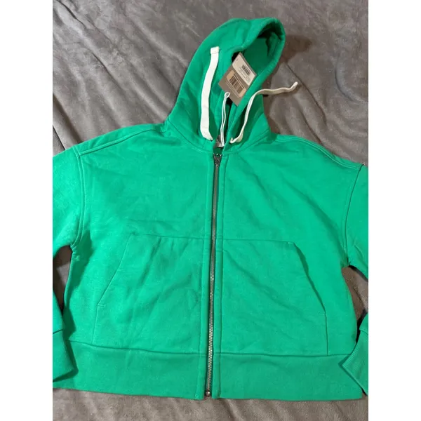 NWT Everlane Track 100% Organic‎ Cotton Full Zip Hoodie Crop Jade Green Size XXS - Image 4