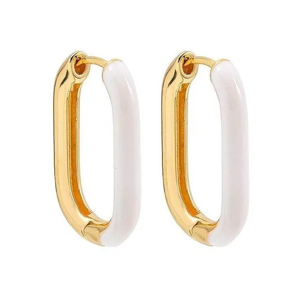 White & Gold Rectangular Hoop Earrings - Image 3