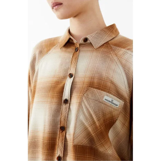 BDG Women’s Oversized Brown Plaid Button-Up Shirt – Casual Fall Layering Flannel - Image 3