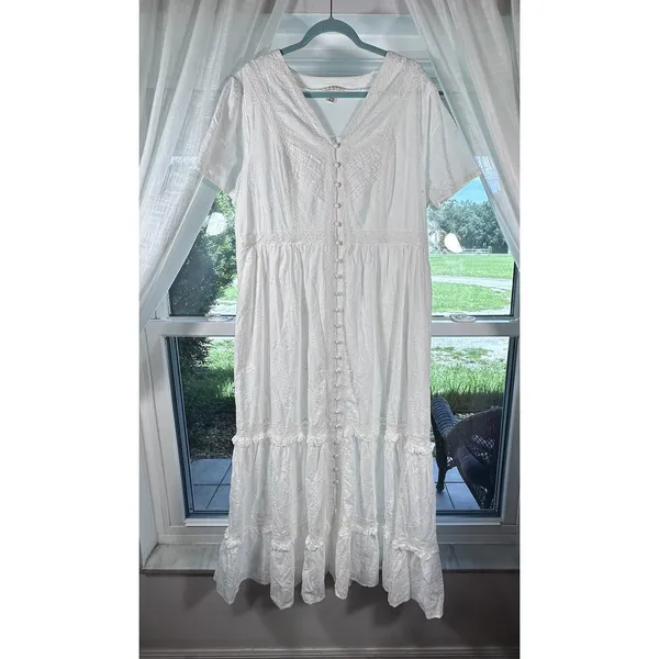 Torrid Festi Maxi Cotton Voile Crochet Detail Dress 1 White 14 16 Tiered Eyelet - Image 13
