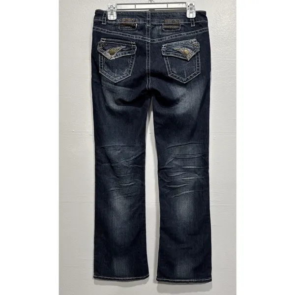 Do Denim Women's Juniors Size 5/32" Jeans Blue Denim Flap Pocket Studed Cowgirl - Image 3