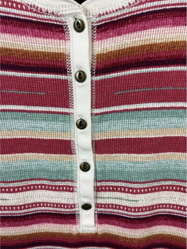 Chaps Denim Women's Sz L Striped Cotton South Western Henley Pullover Top - Image 4