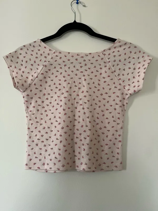 Pink Rose Coquette Pink Floral Baby Tee Womens Medium Balletcore Soft Girl Y2K Feminine - Image 5