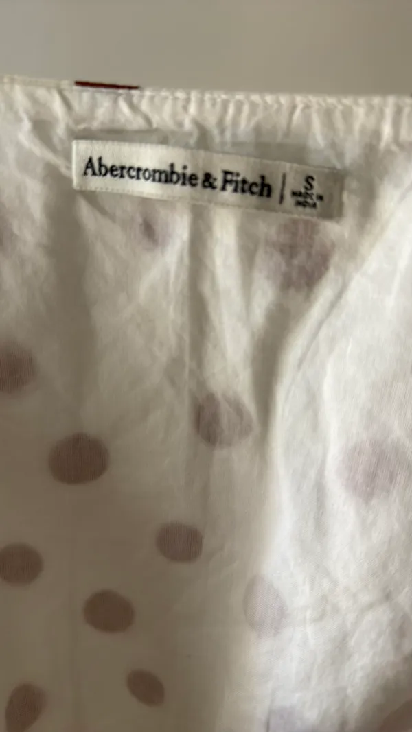 Abercrombie Top Cropped White Brown Bubble Sleeves S - Image 2