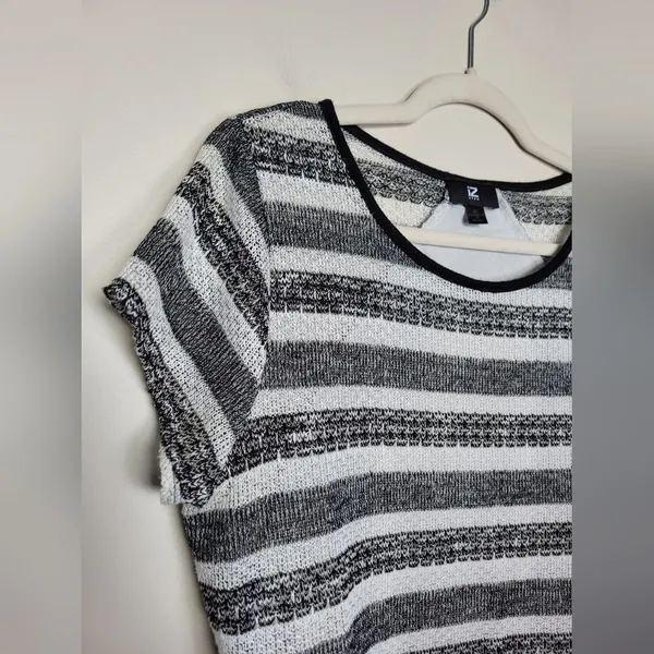 IZ Byer Black White Stripe Mixed Media Blouse Top Lace Knit Semi Sheer Size XL - Image 7