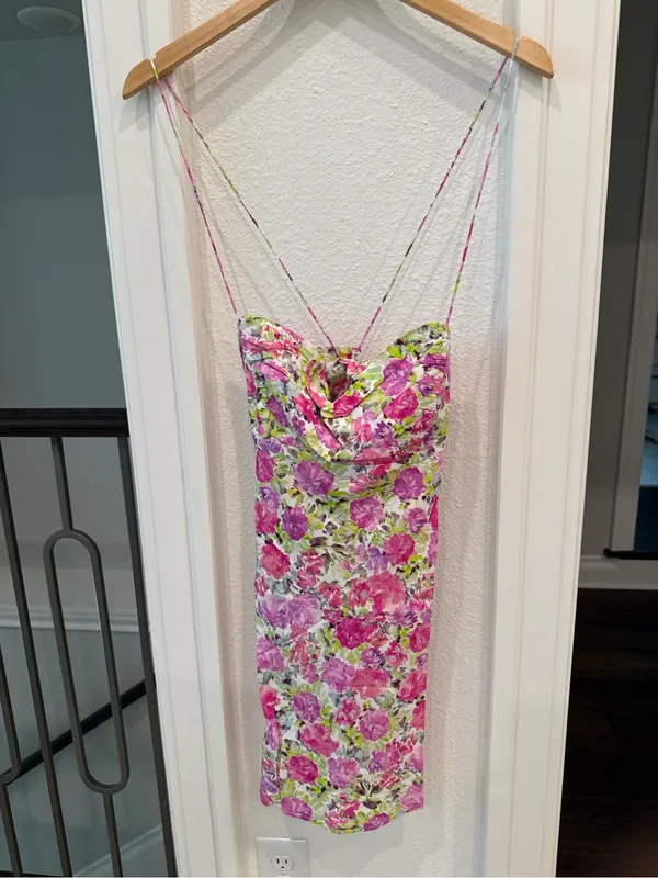 For Love & Lemons NWT Pink Floral Lace-Up Mini Dress Medium - Image 3