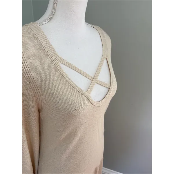 Free‎ People Medium Ivory Criss Cross Long Sleeve Pullover Sweater Tunic - Image 3